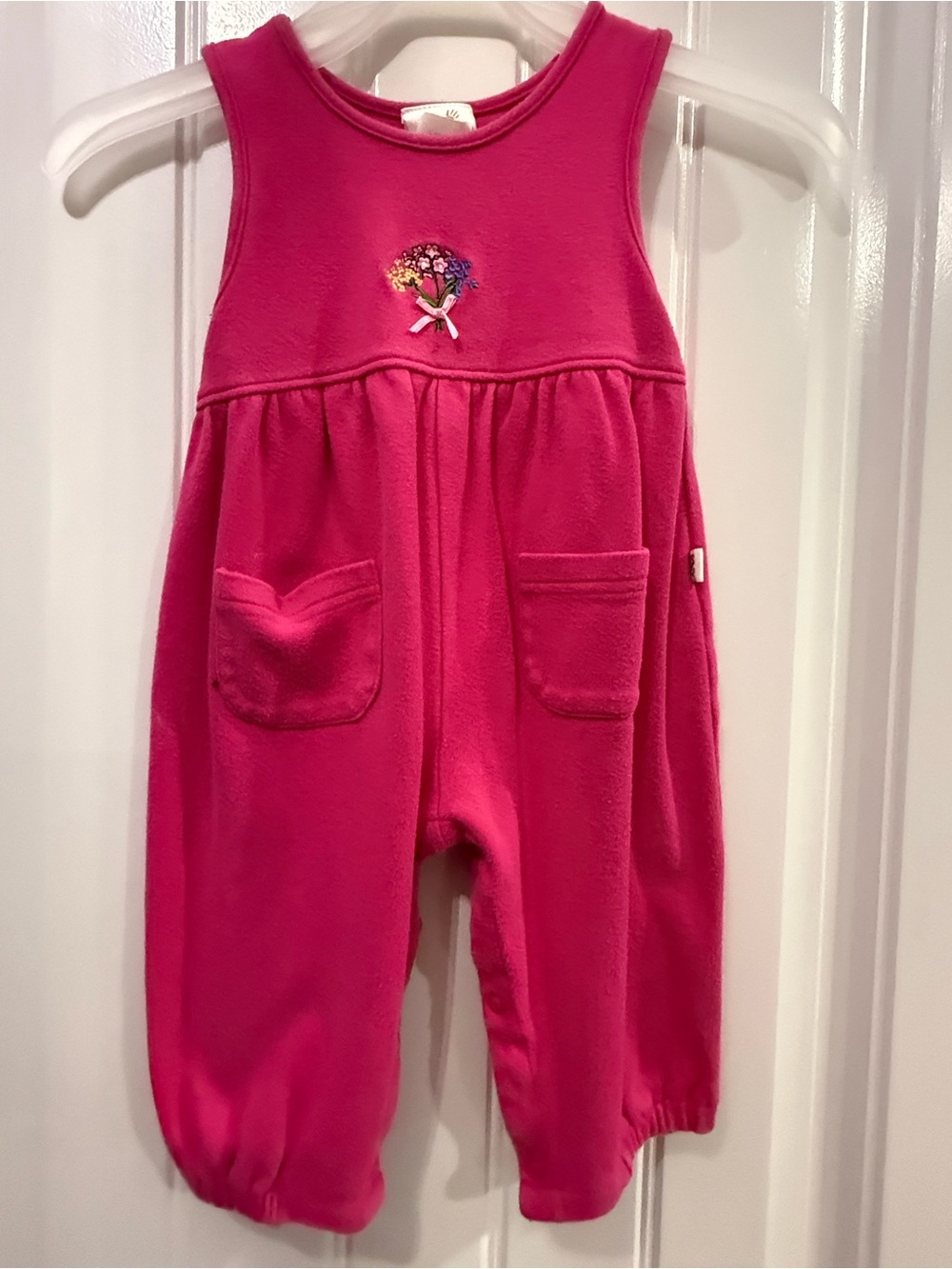 Vintage Carter's Hot Pink Fleece Romper with Embroidered Flower Bouquet